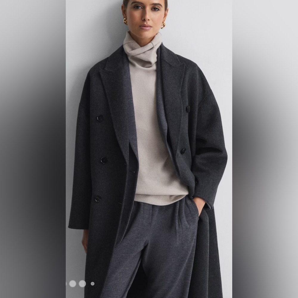 Reiss Laylah double breasted wool blend coat in charcoal grey NWT